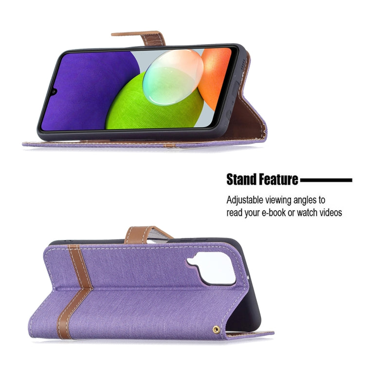 For Samsung Galaxy A22 4G Color Matching Denim Texture Horizontal Flip Leather Phone Case with Holder & Card Slots & Wallet & Lanyard