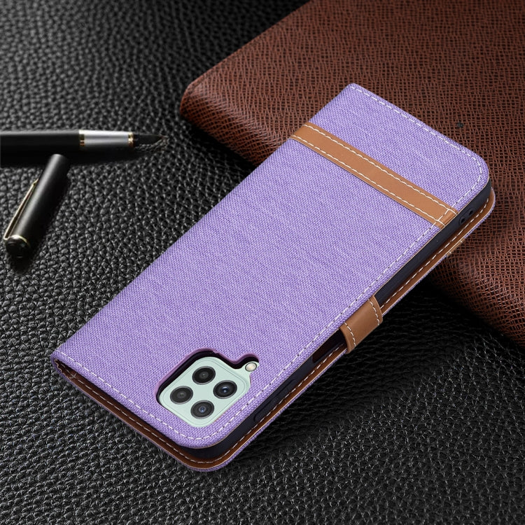 For Samsung Galaxy A22 4G Color Matching Denim Texture Horizontal Flip Leather Phone Case with Holder & Card Slots & Wallet & Lanyard
