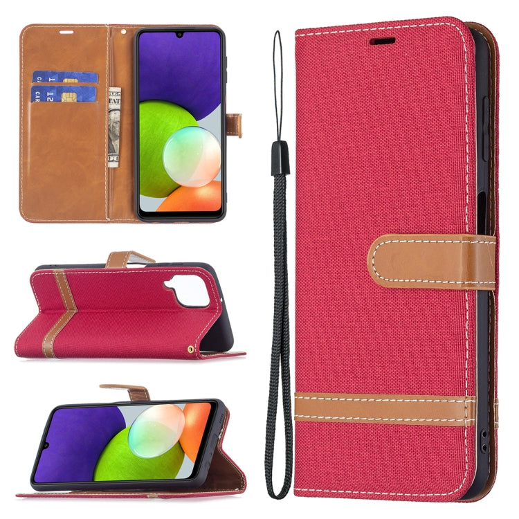 For Samsung Galaxy A22 4G Color Matching Denim Texture Horizontal Flip Leather Phone Case with Holder & Card Slots & Wallet & Lanyard