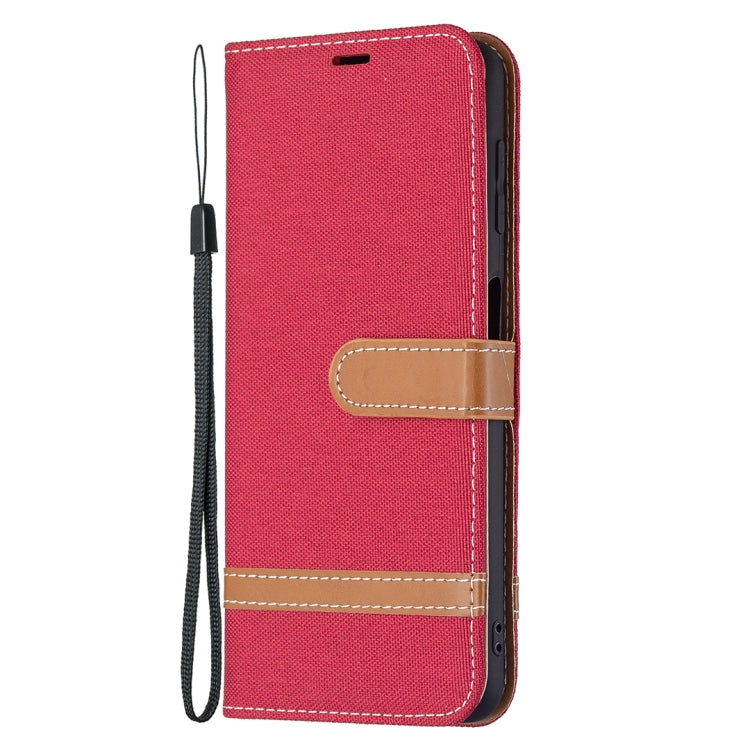 For Samsung Galaxy A22 4G Color Matching Denim Texture Horizontal Flip Leather Phone Case with Holder & Card Slots & Wallet & Lanyard
