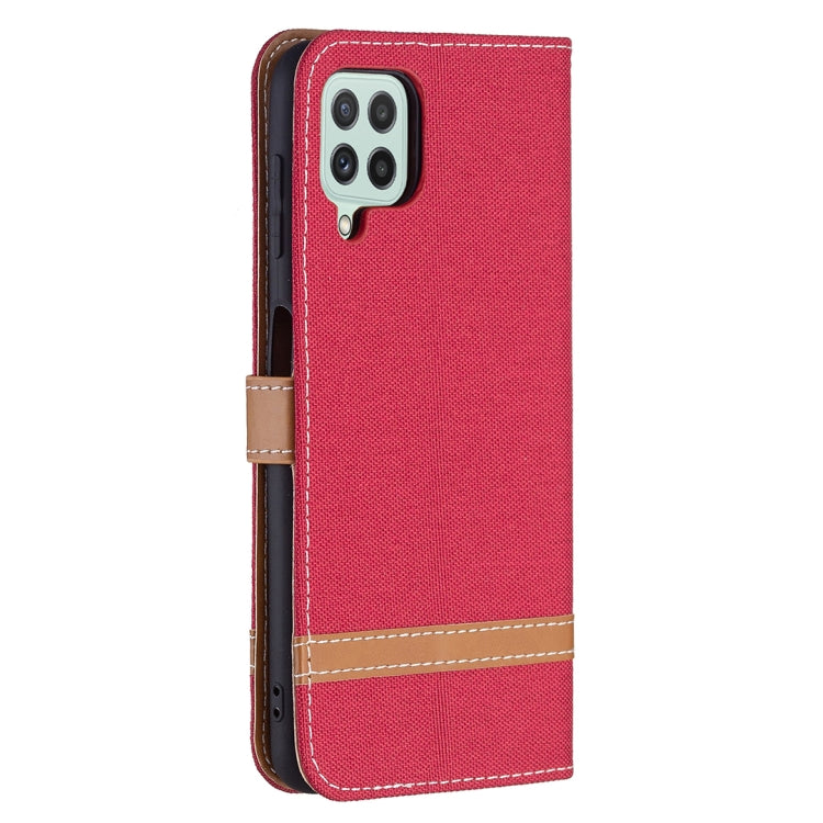 For Samsung Galaxy A22 4G Color Matching Denim Texture Horizontal Flip Leather Phone Case with Holder & Card Slots & Wallet & Lanyard