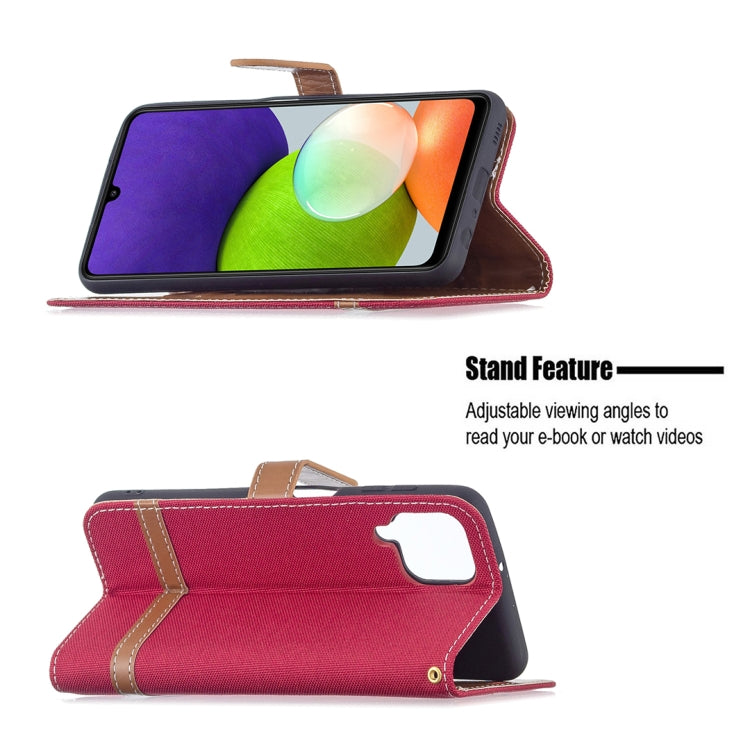 For Samsung Galaxy A22 4G Color Matching Denim Texture Horizontal Flip Leather Phone Case with Holder & Card Slots & Wallet & Lanyard