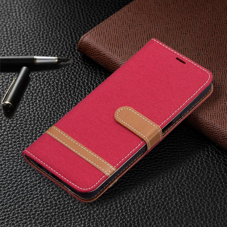 For Samsung Galaxy A22 4G Color Matching Denim Texture Horizontal Flip Leather Phone Case with Holder & Card Slots & Wallet & Lanyard