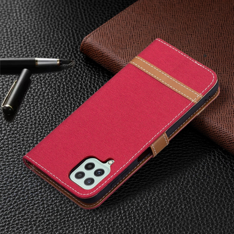 For Samsung Galaxy A22 4G Color Matching Denim Texture Horizontal Flip Leather Phone Case with Holder & Card Slots & Wallet & Lanyard