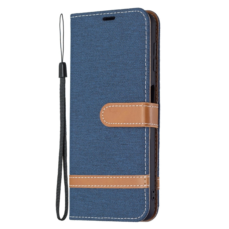 For Samsung Galaxy A22 4G Color Matching Denim Texture Horizontal Flip Leather Phone Case with Holder & Card Slots & Wallet & Lanyard