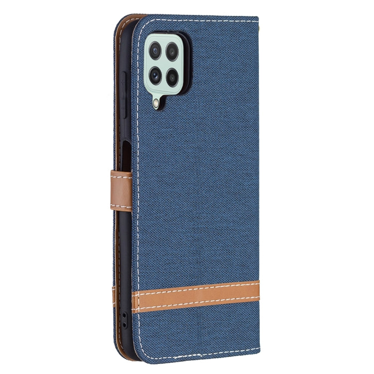 For Samsung Galaxy A22 4G Color Matching Denim Texture Horizontal Flip Leather Phone Case with Holder & Card Slots & Wallet & Lanyard