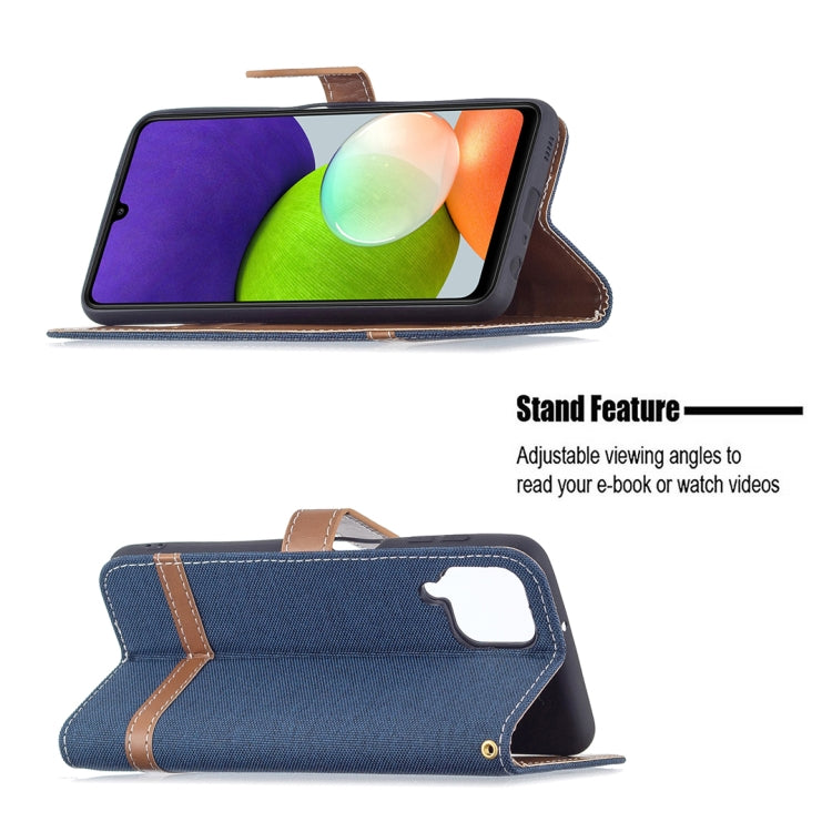 For Samsung Galaxy A22 4G Color Matching Denim Texture Horizontal Flip Leather Phone Case with Holder & Card Slots & Wallet & Lanyard