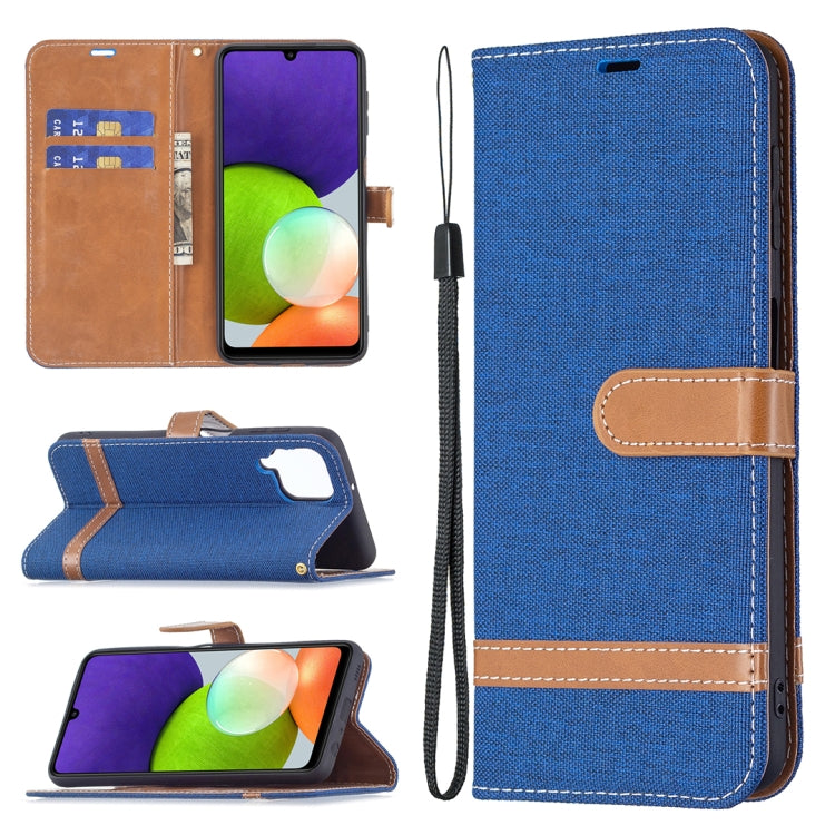 For Samsung Galaxy A22 4G Color Matching Denim Texture Horizontal Flip Leather Phone Case with Holder & Card Slots & Wallet & Lanyard