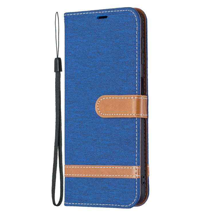 For Samsung Galaxy A22 4G Color Matching Denim Texture Horizontal Flip Leather Phone Case with Holder & Card Slots & Wallet & Lanyard