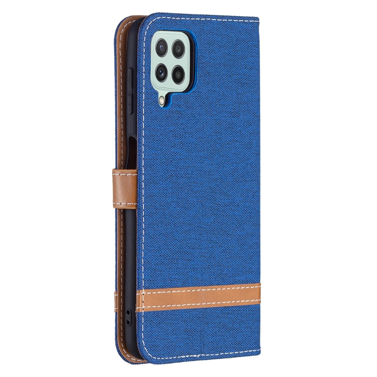 For Samsung Galaxy A22 4G Color Matching Denim Texture Horizontal Flip Leather Phone Case with Holder & Card Slots & Wallet & Lanyard