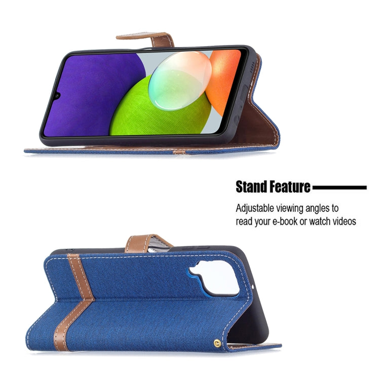 For Samsung Galaxy A22 4G Color Matching Denim Texture Horizontal Flip Leather Phone Case with Holder & Card Slots & Wallet & Lanyard
