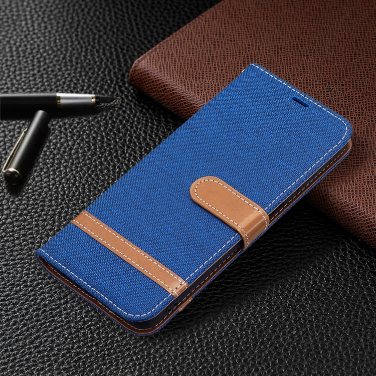 For Samsung Galaxy A22 4G Color Matching Denim Texture Horizontal Flip Leather Phone Case with Holder & Card Slots & Wallet & Lanyard