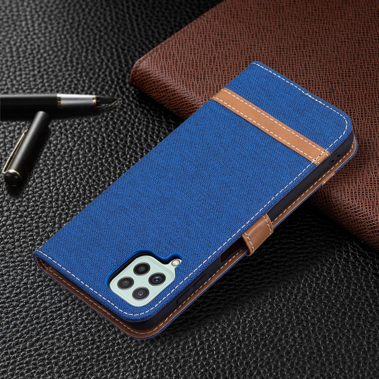 For Samsung Galaxy A22 4G Color Matching Denim Texture Horizontal Flip Leather Phone Case with Holder & Card Slots & Wallet & Lanyard