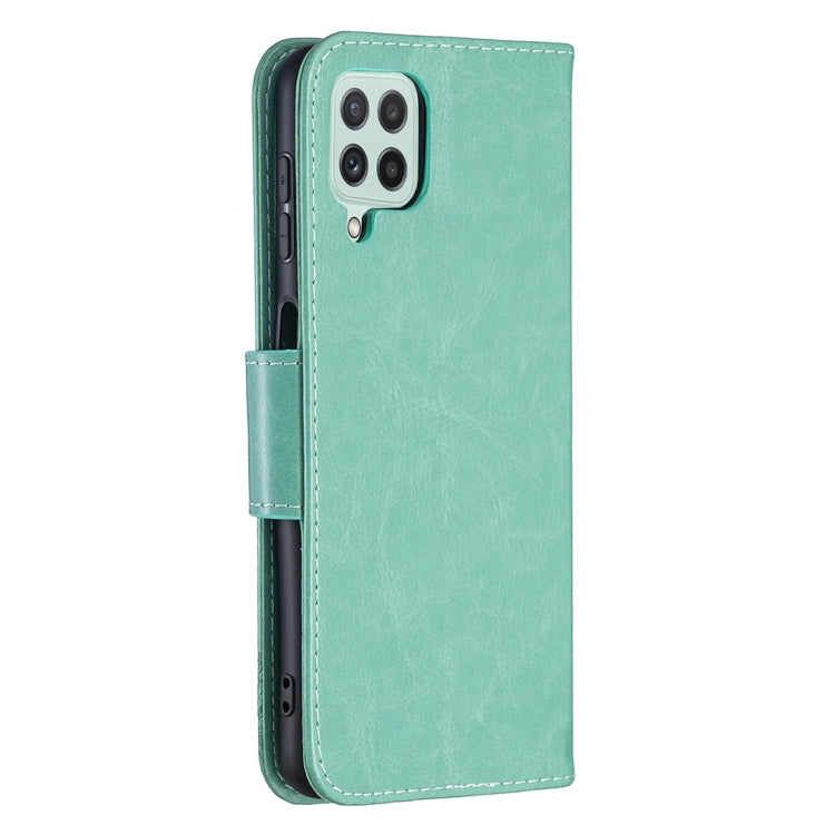 For Samsung Galaxy A22 4G Embossing Two Butterflies Pattern Horizontal Flip Leather Phone Case with Holder & Card Slot & Wallet & Lanyard
