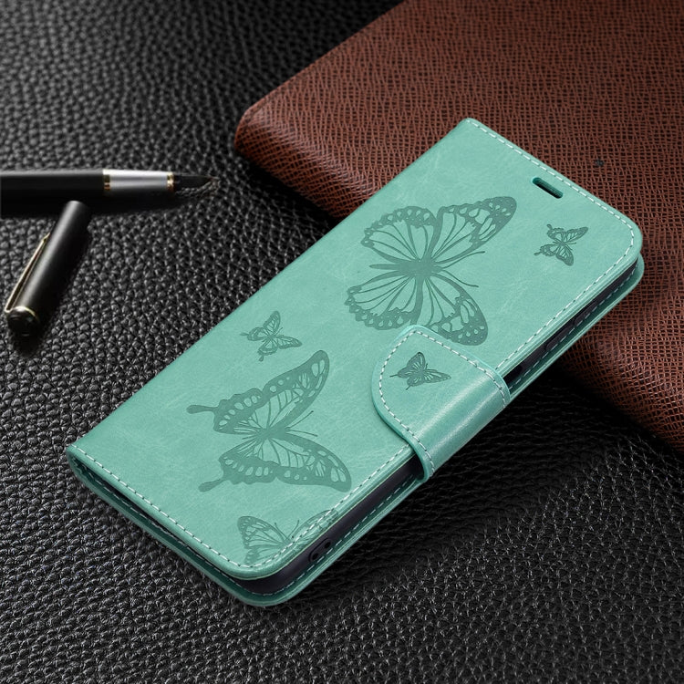 For Samsung Galaxy A22 4G Embossing Two Butterflies Pattern Horizontal Flip Leather Phone Case with Holder & Card Slot & Wallet & Lanyard