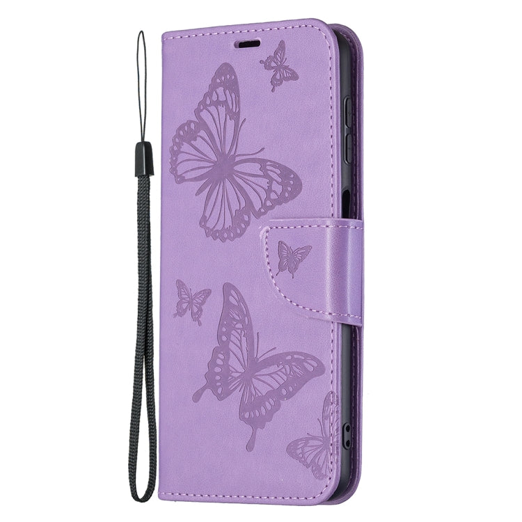 For Samsung Galaxy A22 4G Embossing Two Butterflies Pattern Horizontal Flip Leather Phone Case with Holder & Card Slot & Wallet & Lanyard