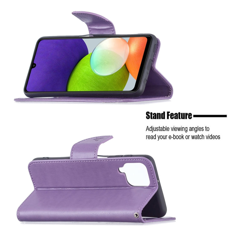 For Samsung Galaxy A22 4G Embossing Two Butterflies Pattern Horizontal Flip Leather Phone Case with Holder & Card Slot & Wallet & Lanyard
