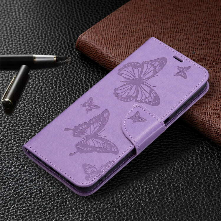 For Samsung Galaxy A22 4G Embossing Two Butterflies Pattern Horizontal Flip Leather Phone Case with Holder & Card Slot & Wallet & Lanyard