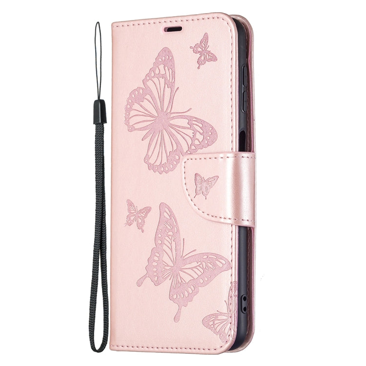 For Samsung Galaxy A22 4G Embossing Two Butterflies Pattern Horizontal Flip Leather Phone Case with Holder & Card Slot & Wallet & Lanyard
