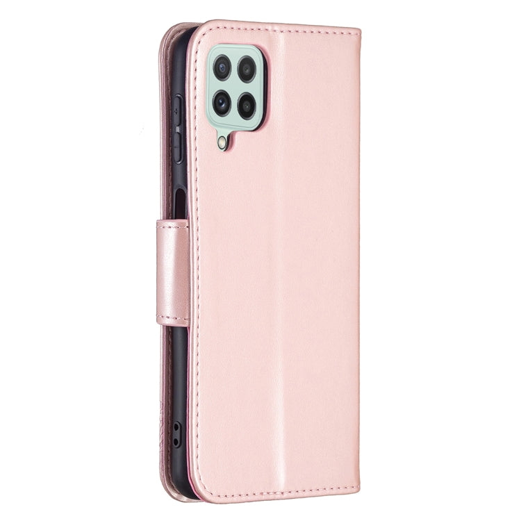 For Samsung Galaxy A22 4G Embossing Two Butterflies Pattern Horizontal Flip Leather Phone Case with Holder & Card Slot & Wallet & Lanyard