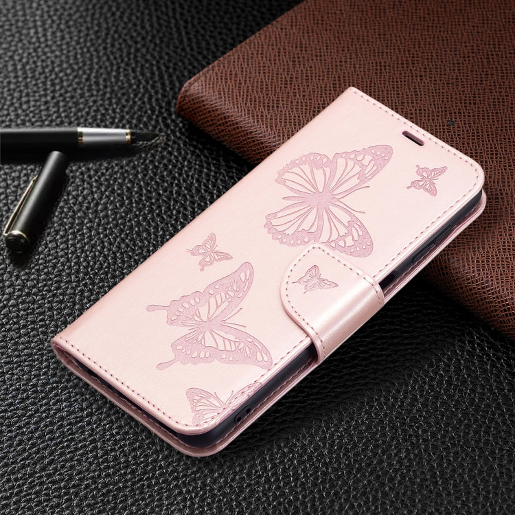 For Samsung Galaxy A22 4G Embossing Two Butterflies Pattern Horizontal Flip Leather Phone Case with Holder & Card Slot & Wallet & Lanyard