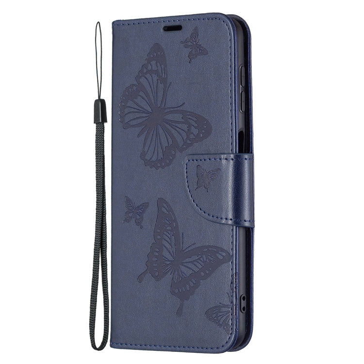 For Samsung Galaxy A22 4G Embossing Two Butterflies Pattern Horizontal Flip Leather Phone Case with Holder & Card Slot & Wallet & Lanyard