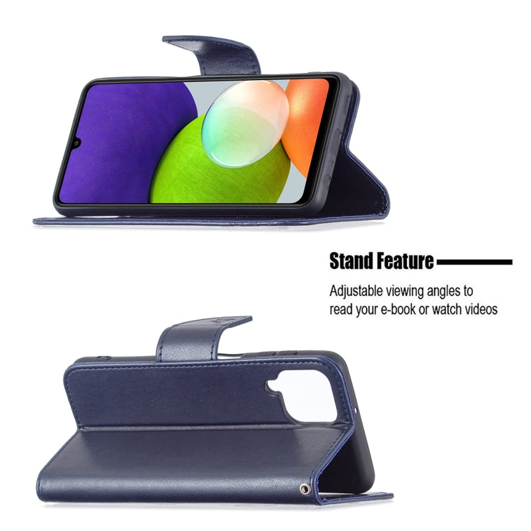 For Samsung Galaxy A22 4G Embossing Two Butterflies Pattern Horizontal Flip Leather Phone Case with Holder & Card Slot & Wallet & Lanyard