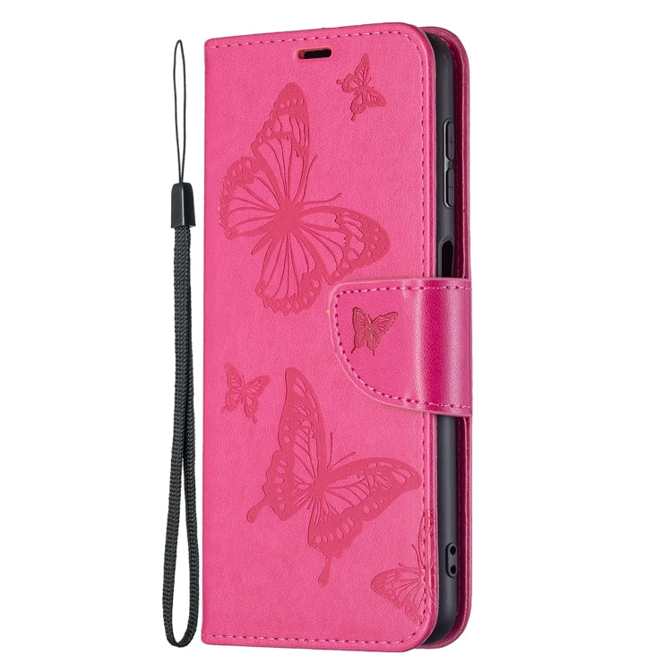 For Samsung Galaxy A22 4G Embossing Two Butterflies Pattern Horizontal Flip Leather Phone Case with Holder & Card Slot & Wallet & Lanyard