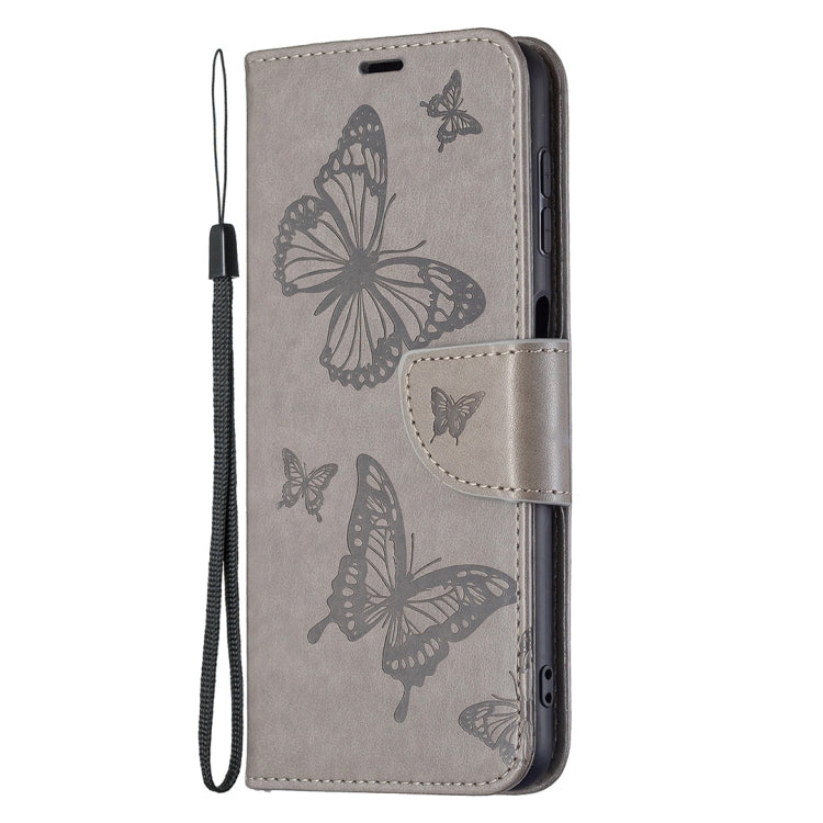 For Samsung Galaxy A22 4G Embossing Two Butterflies Pattern Horizontal Flip Leather Phone Case with Holder & Card Slot & Wallet & Lanyard