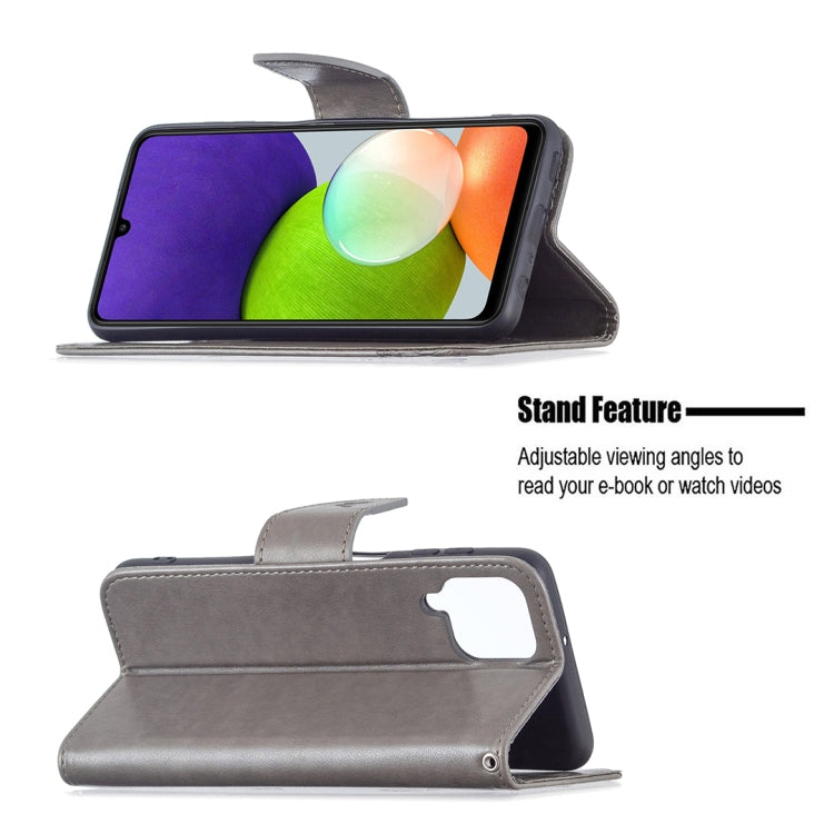For Samsung Galaxy A22 4G Embossing Two Butterflies Pattern Horizontal Flip Leather Phone Case with Holder & Card Slot & Wallet & Lanyard