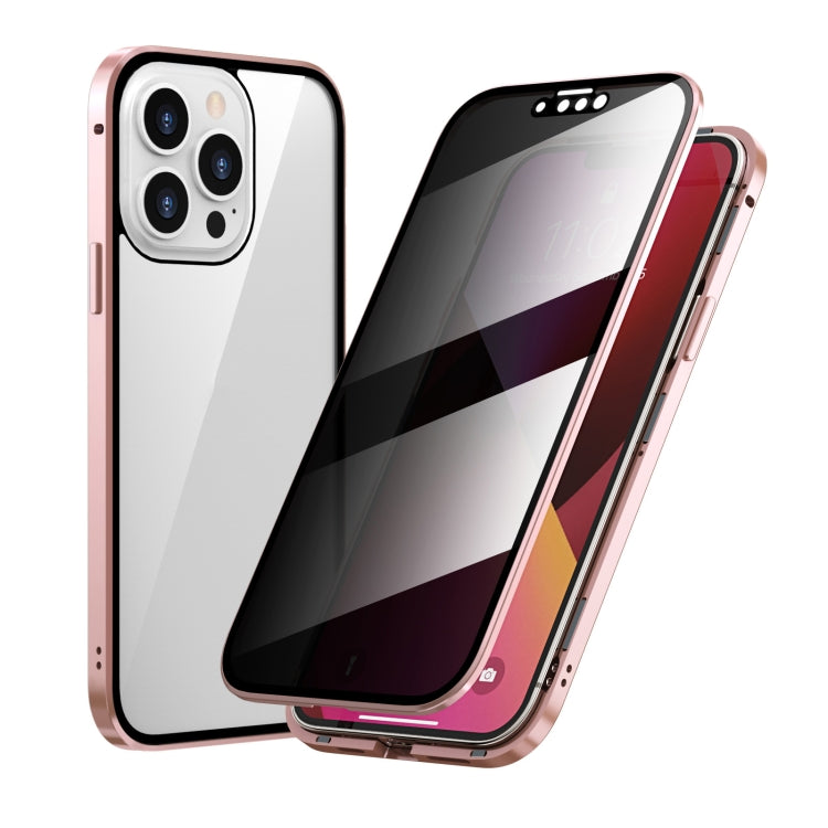 For iPhone 13 Pro Max Anti-peeping Magnetic Metal Frame Double-sided Tempered Glass Phone Case