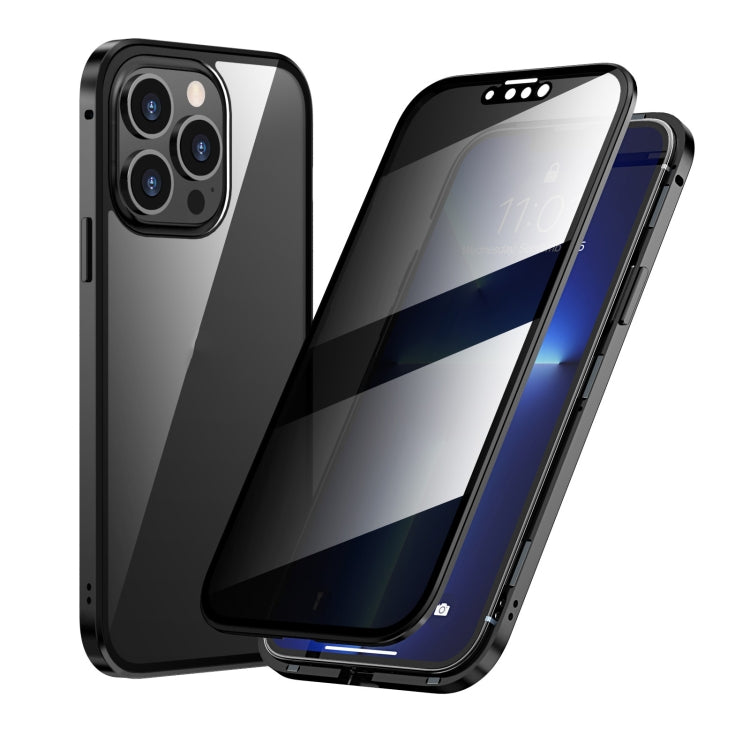 For iPhone 13 Pro Max Anti-peeping Magnetic Metal Frame Double-sided Tempered Glass Phone Case