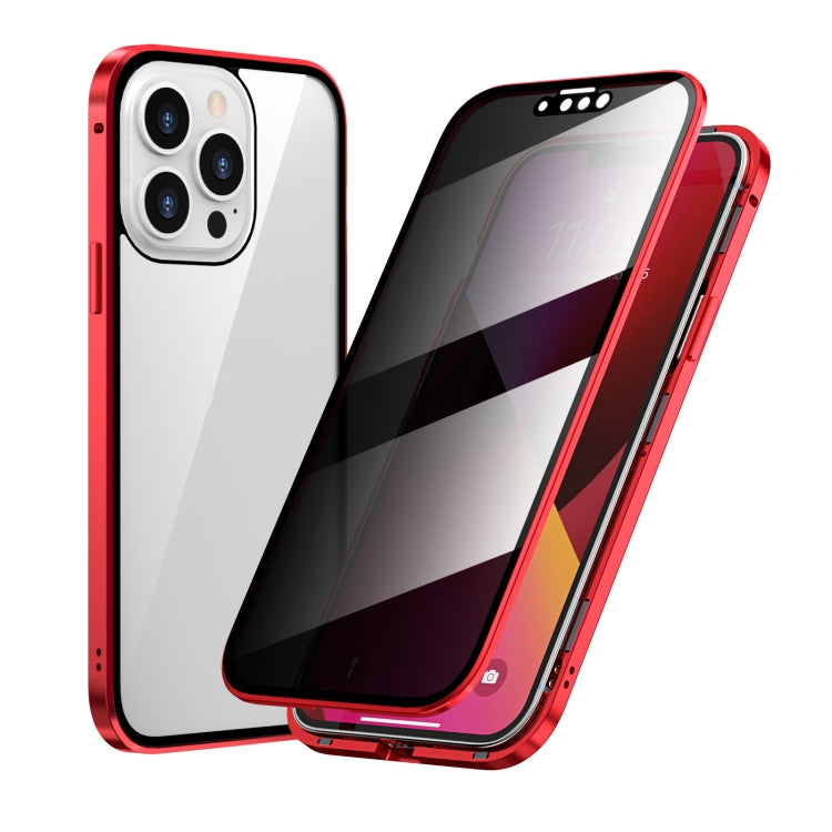 For iPhone 13 Pro Max Anti-peeping Magnetic Metal Frame Double-sided Tempered Glass Phone Case