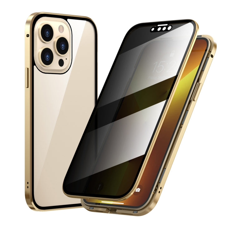 For iPhone 13 Pro Max Anti-peeping Magnetic Metal Frame Double-sided Tempered Glass Phone Case