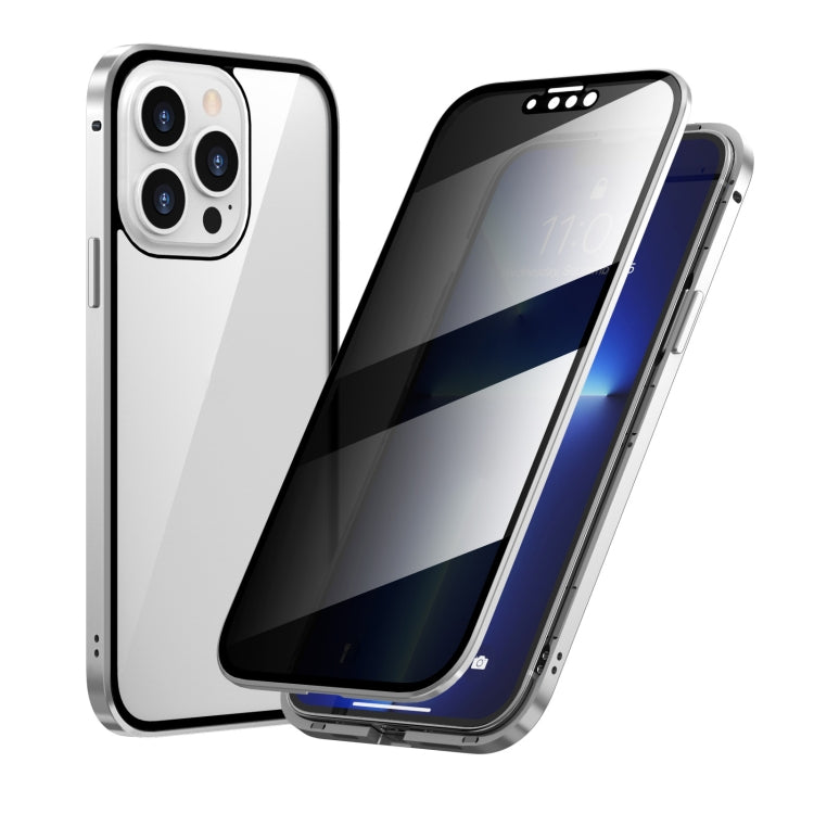 For iPhone 13 Pro Max Anti-peeping Magnetic Metal Frame Double-sided Tempered Glass Phone Case