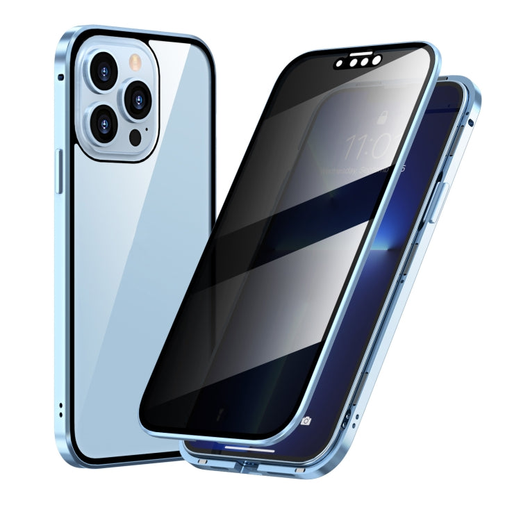 For iPhone 13 Pro Max Anti-peeping Magnetic Metal Frame Double-sided Tempered Glass Phone Case