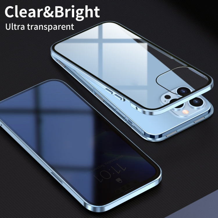 For iPhone 13 Pro Max Anti-peeping Magnetic Metal Frame Double-sided Tempered Glass Phone Case