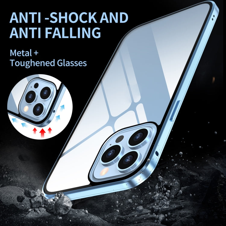For iPhone 13 Pro Max Anti-peeping Magnetic Metal Frame Double-sided Tempered Glass Phone Case