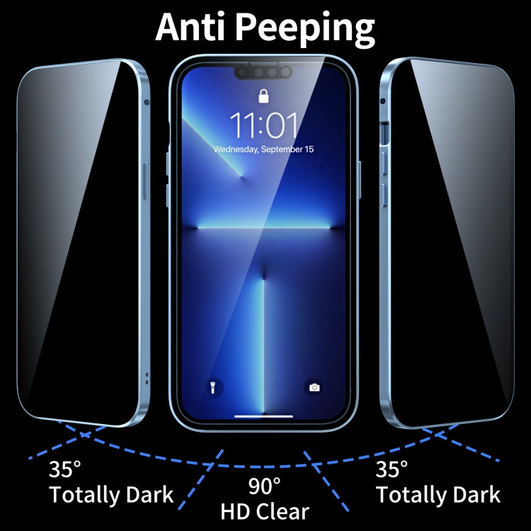 For iPhone 13 Pro Max Anti-peeping Magnetic Metal Frame Double-sided Tempered Glass Phone Case