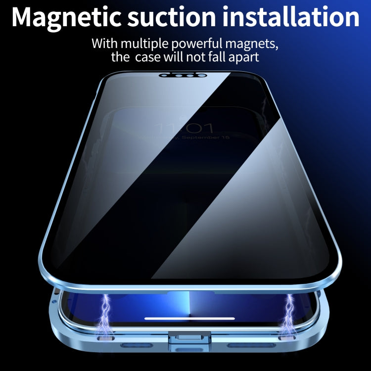 For iPhone 13 Pro Max Anti-peeping Magnetic Metal Frame Double-sided Tempered Glass Phone Case