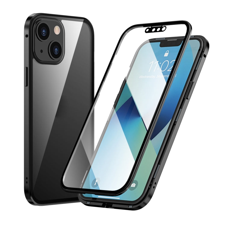For iPhone 13 HD Magnetic Metal Frame Double-sided Tempered Glass Phone Case