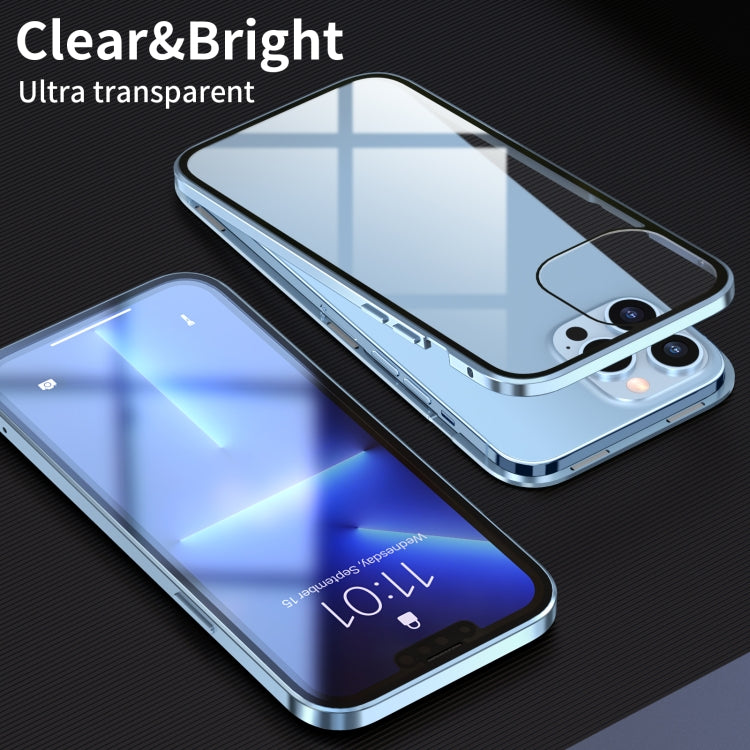 For iPhone 13 Pro Max HD Magnetic Metal Frame Double-sided Tempered Glass Phone Case