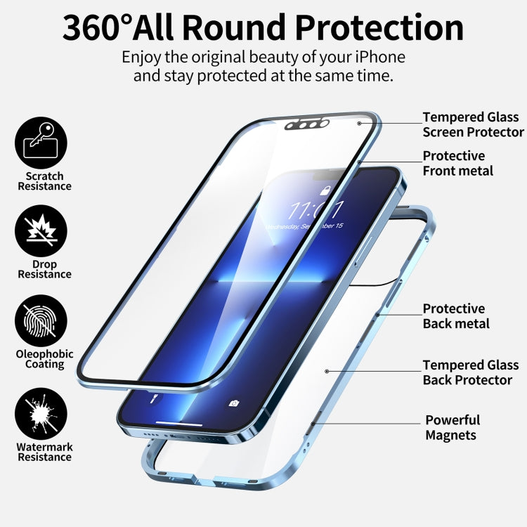 For iPhone 13 Pro Max HD Magnetic Metal Frame Double-sided Tempered Glass Phone Case