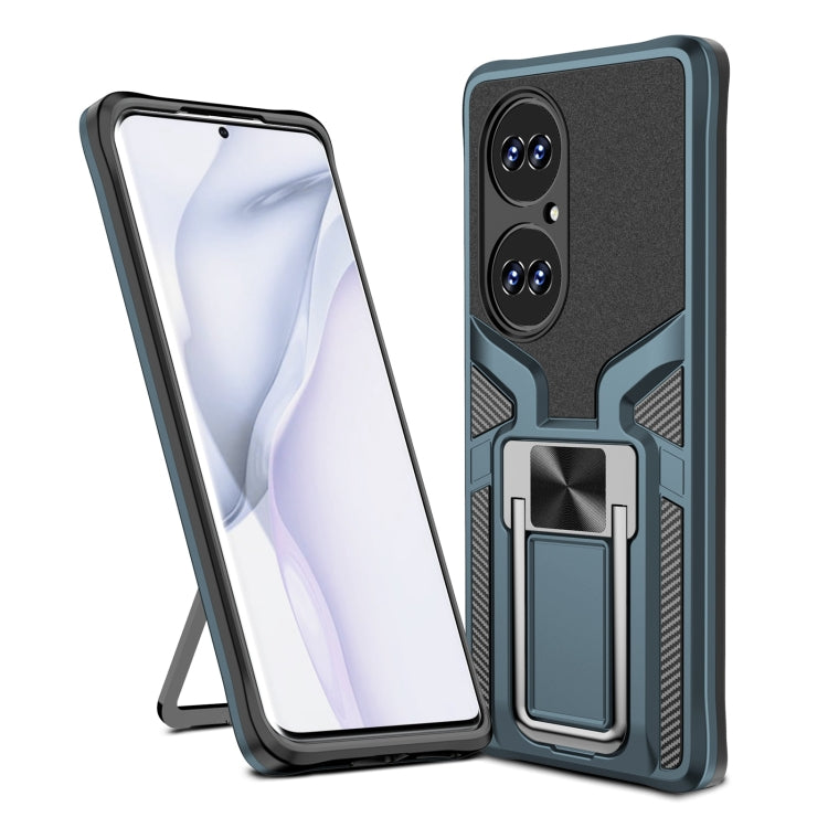 For Huawei P50 Pro Armor 2 in 1 Magnetic Shockproof Phone Case with Foldable Holder