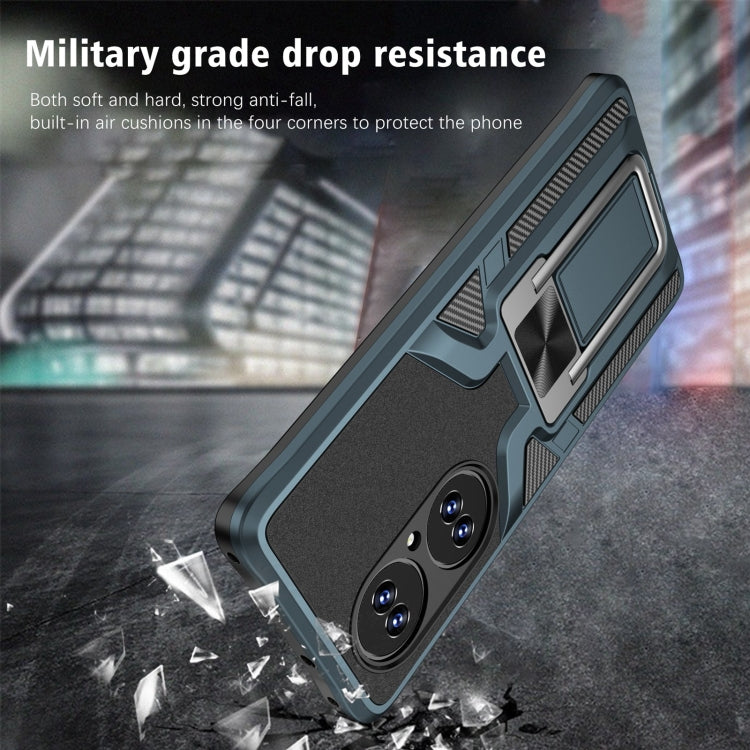 For Huawei P50 Pro Armor 2 in 1 Magnetic Shockproof Phone Case with Foldable Holder