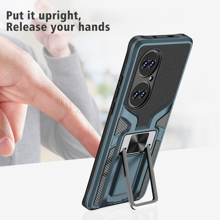 For Huawei P50 Pro Armor 2 in 1 Magnetic Shockproof Phone Case with Foldable Holder