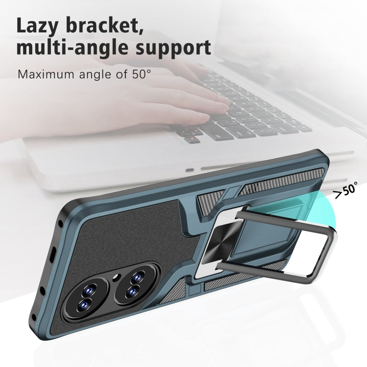 For Huawei P50 Pro Armor 2 in 1 Magnetic Shockproof Phone Case with Foldable Holder