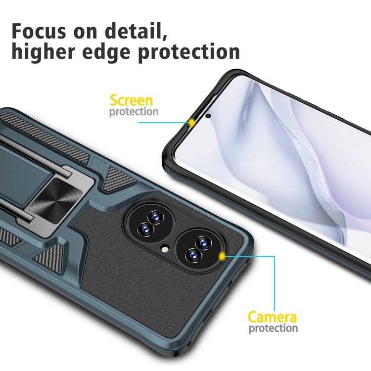 For Huawei P50 Pro Armor 2 in 1 Magnetic Shockproof Phone Case with Foldable Holder
