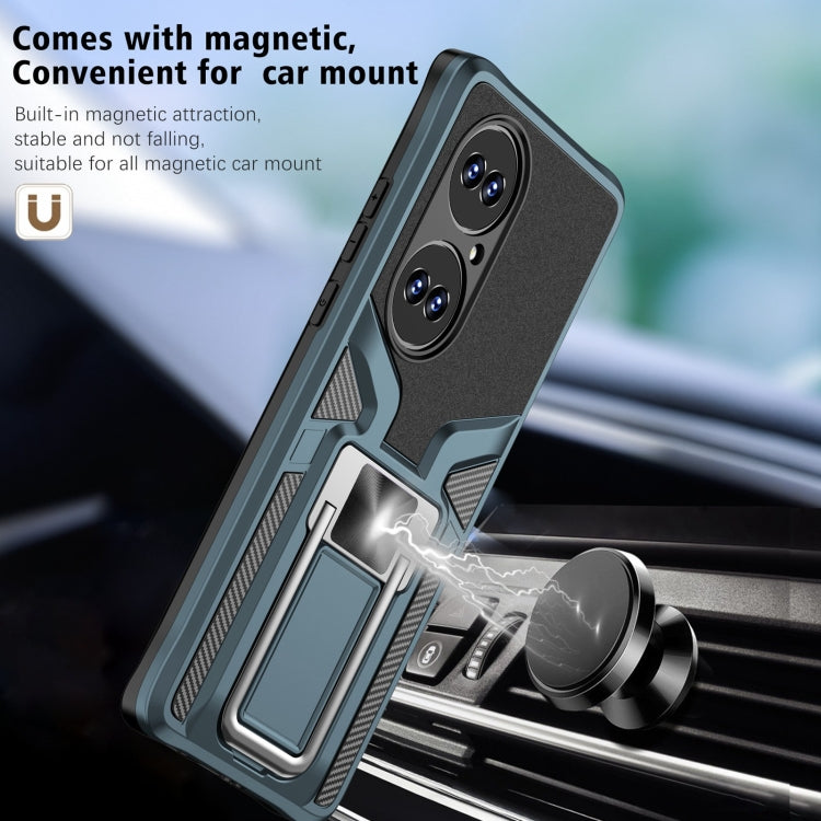For Huawei P50 Pro Armor 2 in 1 Magnetic Shockproof Phone Case with Foldable Holder