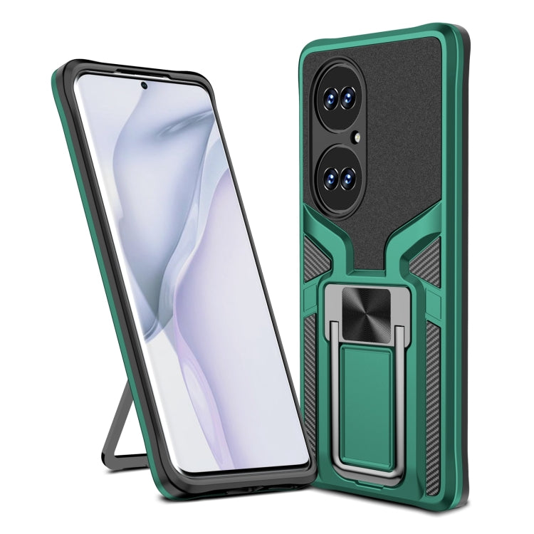 For Huawei P50 Pro Armor 2 in 1 Magnetic Shockproof Phone Case with Foldable Holder